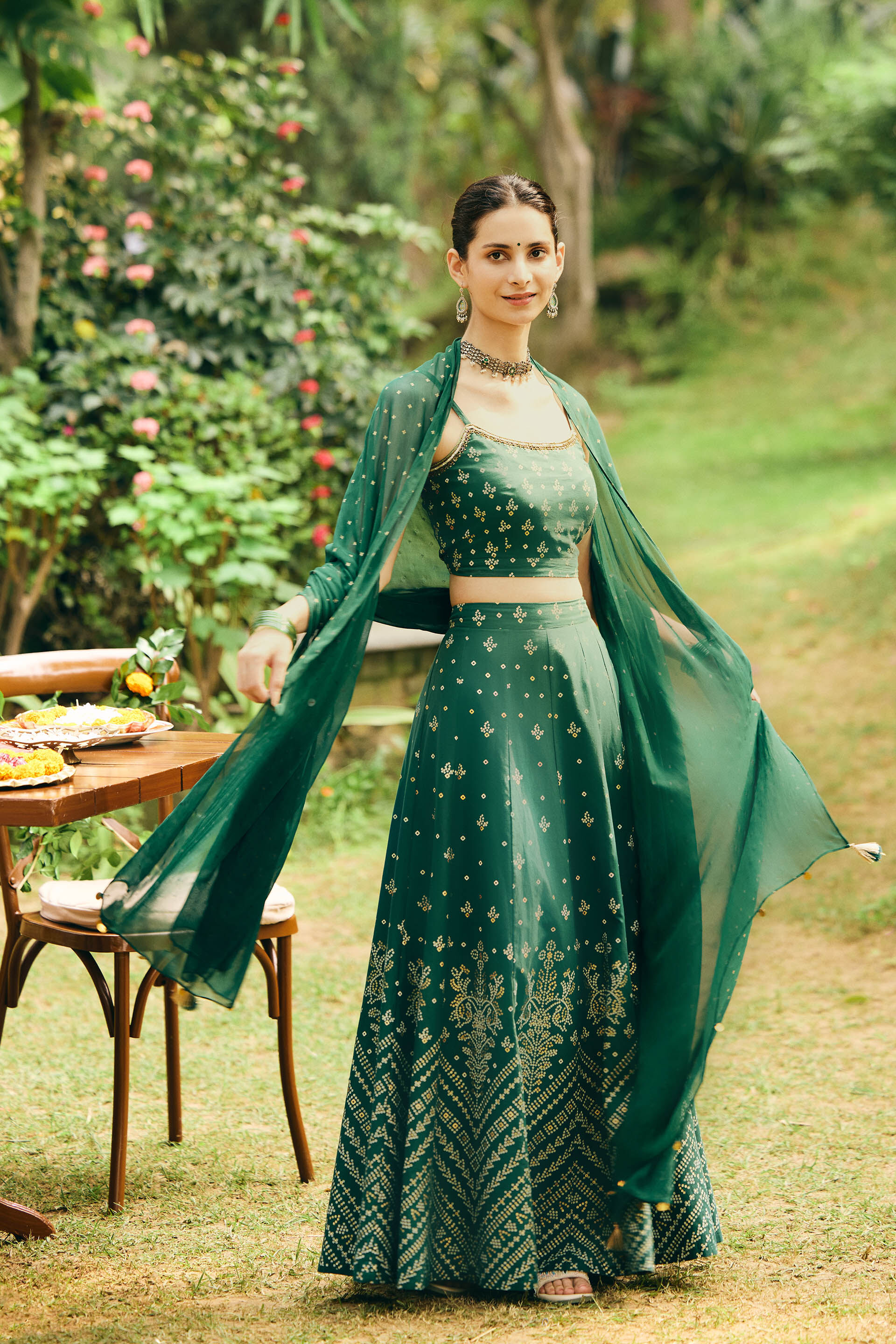 Jhilmil Green Skirt Set, Green, image 2